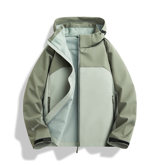Men's Rain Jacket with Zip Pockets Waterproof with Hooded Hiking Lightweight Soft Shell Windbreaker for Outdoor Casual Sportswear