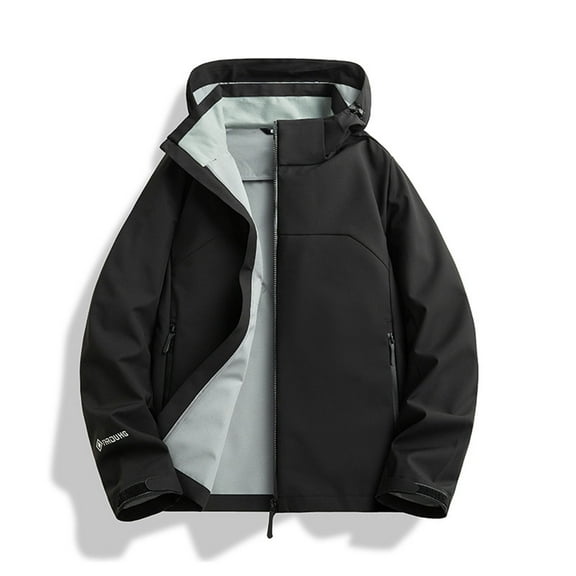Men's Rain Jacket with Zip Pockets Waterproof with Hooded Hiking Lightweight Soft Shell Windbreaker for Outdoor Casual Sportswear