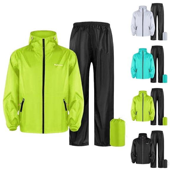 Men's Rain Suit 2 Pcs Waterproof Rain Gear Lightweight Rain Jacket Pants (Green M)