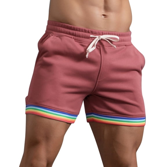 Men's Rainbow Drawstring Shorts - Lightweight Polyester, Pocket Design, Loose Fit for Beach/Sport, All-Season Wear