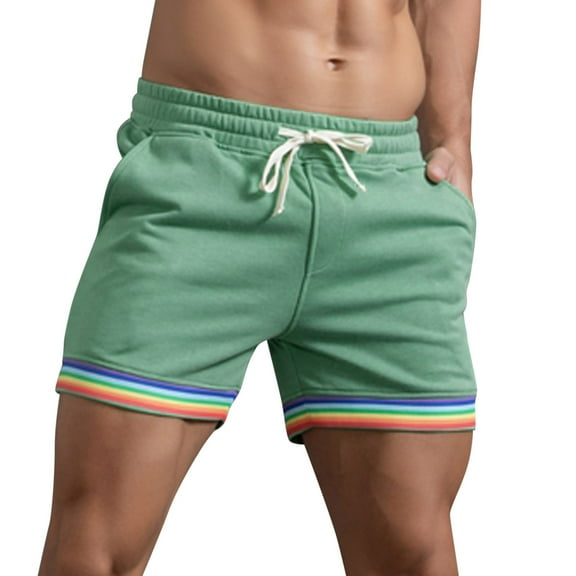 Men's Rainbow Drawstring Shorts - Lightweight Polyester, Pocket Design, Loose Fit for Beach/Sport, All-Season Wear