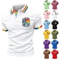 thumbnail image 1 of Men's Rainbow Pride Polo Shirt with Liberty Statue Graphic and Button Placket Featuring Colorful Trim for Pride Month Parades LGBTQ+ Events Summer Parties or Daily Wear Black L, 1 of 5