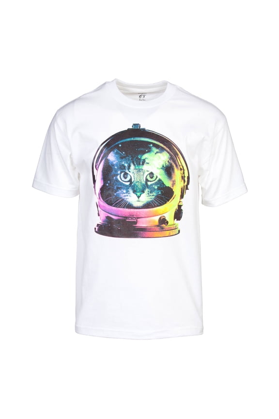 Men's Rainbow Space Kitten Astronaut Short-Sleeve T-Shirt - White - Large