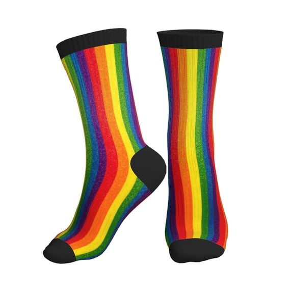 Men's Rainbow Stripe Print Novelty Athletic Socks Women's Digital Printing Funky Patterned Crew Socks