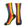 thumbnail image 1 of Men's Rainbow Stripe Print Novelty Athletic Socks Women's Digital Printing Funky Patterned Crew Socks, 1 of 7