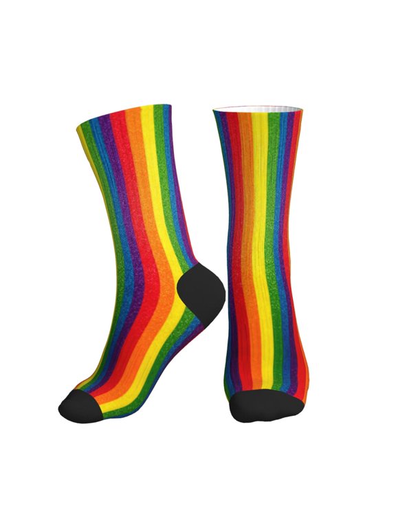 Men's Rainbow Stripe Print Novelty Athletic Socks Women's Digital Printing Funky Patterned Crew Socks