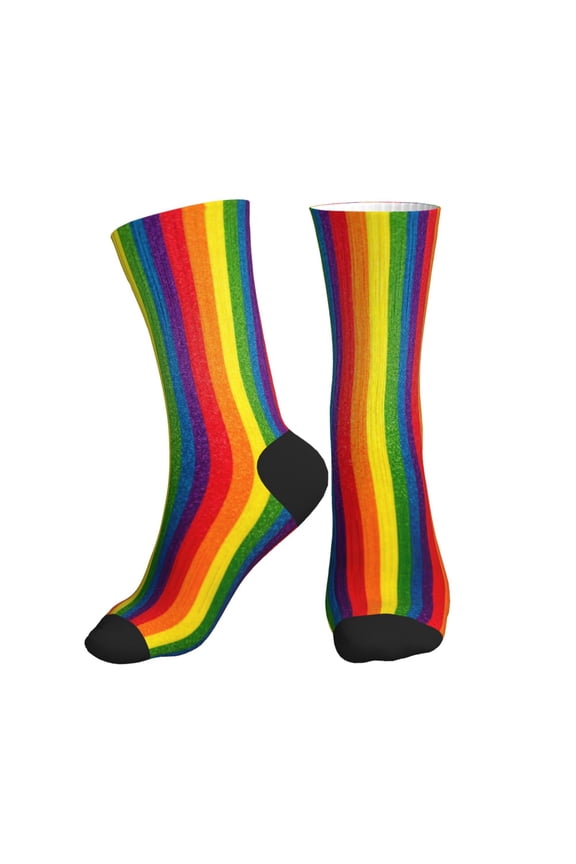 Men's Rainbow Stripe Print Novelty Athletic Socks Women's Digital Printing Funky Patterned Crew Socks