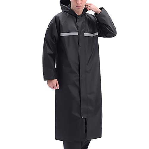 Men's Raincoat Long Black Rain Jacket Hooded Waterproof Emergency Poncho Raincoat Trench Fishing Coat