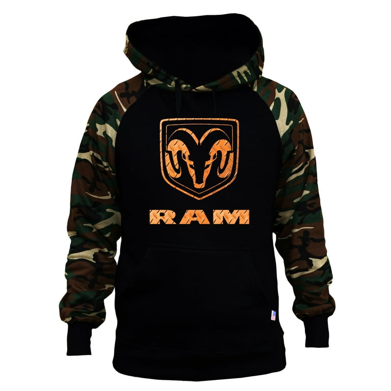 Men s Ram Logo Dodge Black Camo Raglan Baseball Hoodie 3X Large
