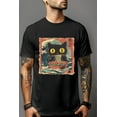 thumbnail image 1 of Men's Ramen Black Cat Japanese Style Graphic Print T-Shirt For Men Casual Short Sleeve Tee 1 Pcs 100% Heavy Cotton - Comfortable Crew Neck, Soft Tees Tops, 1 of 6