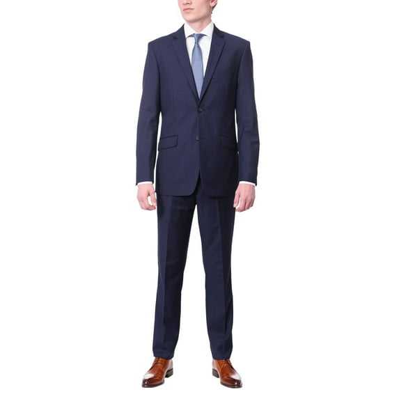 Men's Raphael Slim Fit Wool-touch Solid Blue Two Button 2 Piece Suit Jacket & Pants