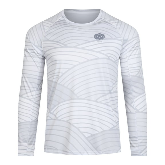 Voofly Men's Rash Guard Shirts UPF 50 SPF Long Sleeve Breathable Crew Neck Casual Shirts for Hiking Running Fishing Swimming, Gray L