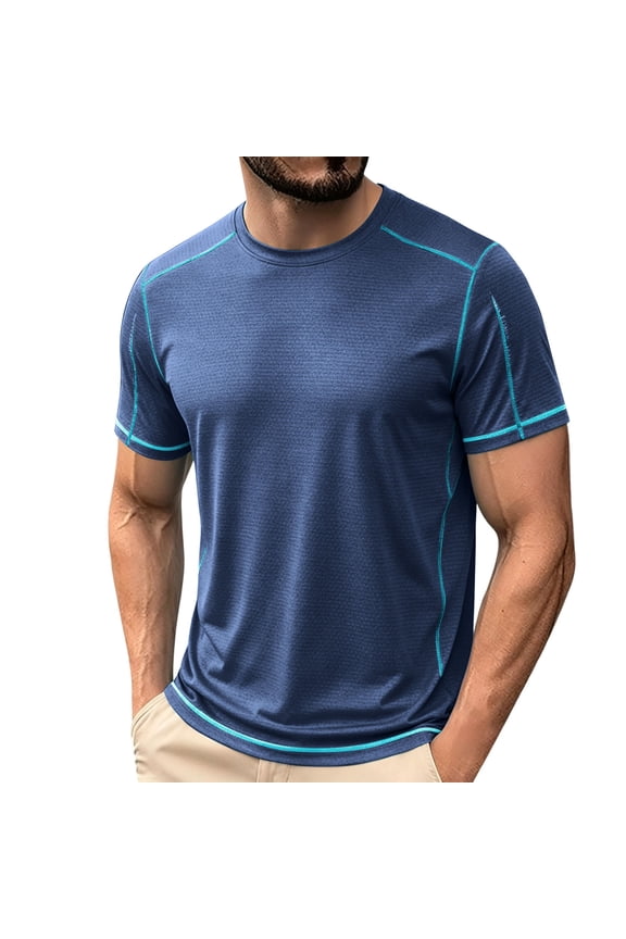 Men's Rash Guard Swim Shirts Short Sleeve UPF 50+ Sun Protection Quick Dry Fishing Water Shirts Big and Tall Size M-8XL Dark Blue