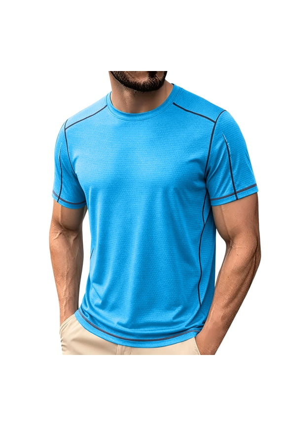 Men's Rash Guard Swim Shirts Short Sleeve UPF 50+ Sun Protection Quick Dry Fishing Water Shirts Big and Tall Size M-8XL Light Blue