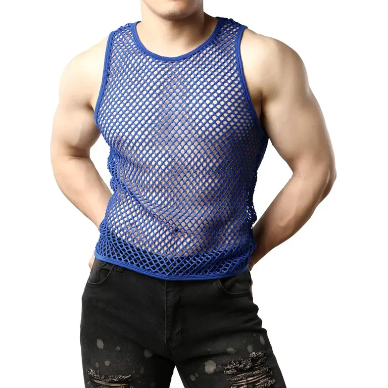 Men's Rasta String Mesh Vest Fishnet Fitted 100% Cotton Sleeveless Muscle  Tank Top