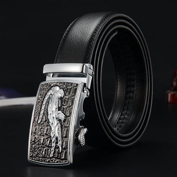 Men's Ratchet Belt - Genuine Leather Belt for Casual with Automatic Buckle,