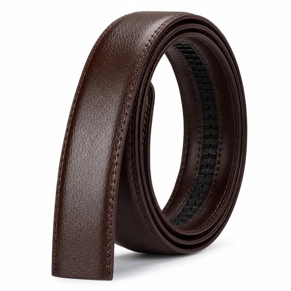 Men's Ratchet Belt Replacement Strap Only, PU Leather Strap for Automatic Buckle, Cut to Fit 31"-61" Waist, Black Brown - TRISJEM