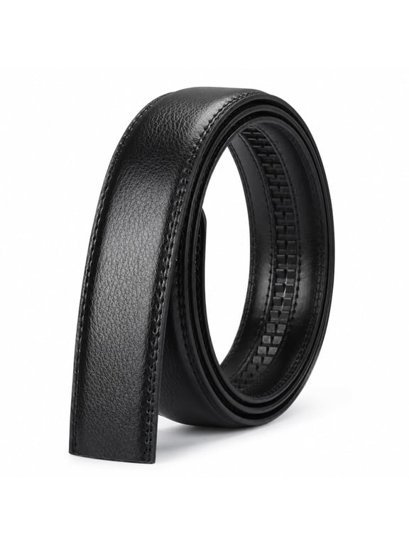 Men's Ratchet Belt Replacement Strap Only, PU Leather Strap for Automatic Buckle, Cut to Fit 31"-61" Waist, Black Brown - TRISJEM