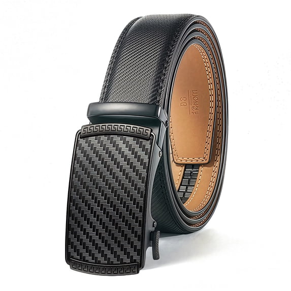 Men's Ratchet Leather Belt – No-Hole Adjustable Buckle for Dress & Casual Wear