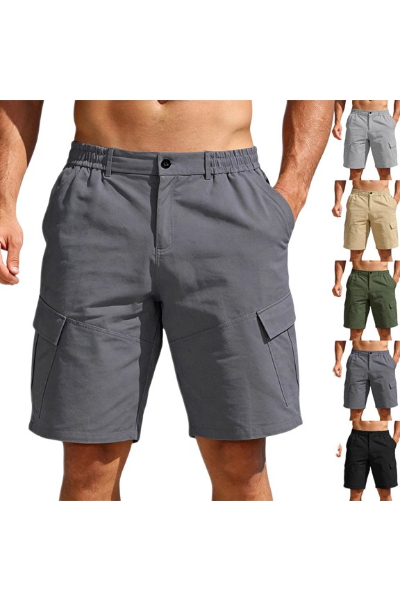 Men's Rayon Nylon Spandex Commuter Cargo Shorts, Button Front Elastic Back Waist Multi 3D Pockets Wrinkle Resistant Cropped Pants for Business Outdoor Daily | TruHer,Army Green L
