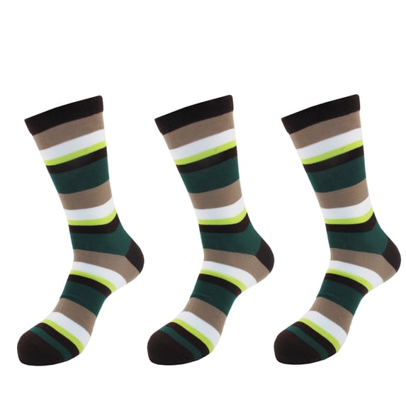 BambooMN Men's Rayon from Bamboo Stripe Crew Socks - Color 2 - 3 Pairs