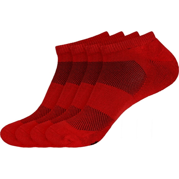 Men's Rayon from Bamboo Fiber Colored Sports Superior Wicking Athletic Ankle Socks - Cherry Red - 4 Pairs - Size 10-14