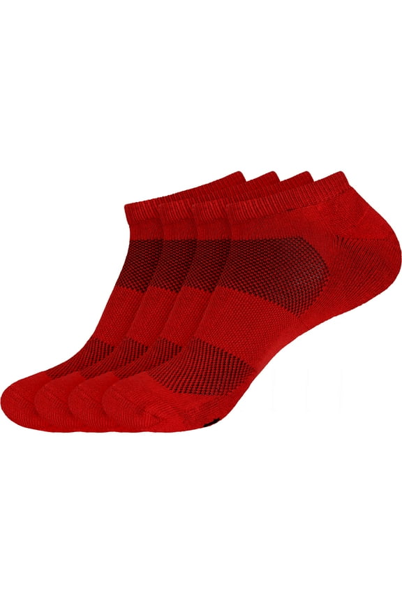 Men's Rayon from Bamboo Fiber Colored Sports Superior Wicking Athletic Ankle Socks - Cherry Red - 4 Pairs - Size 10-14