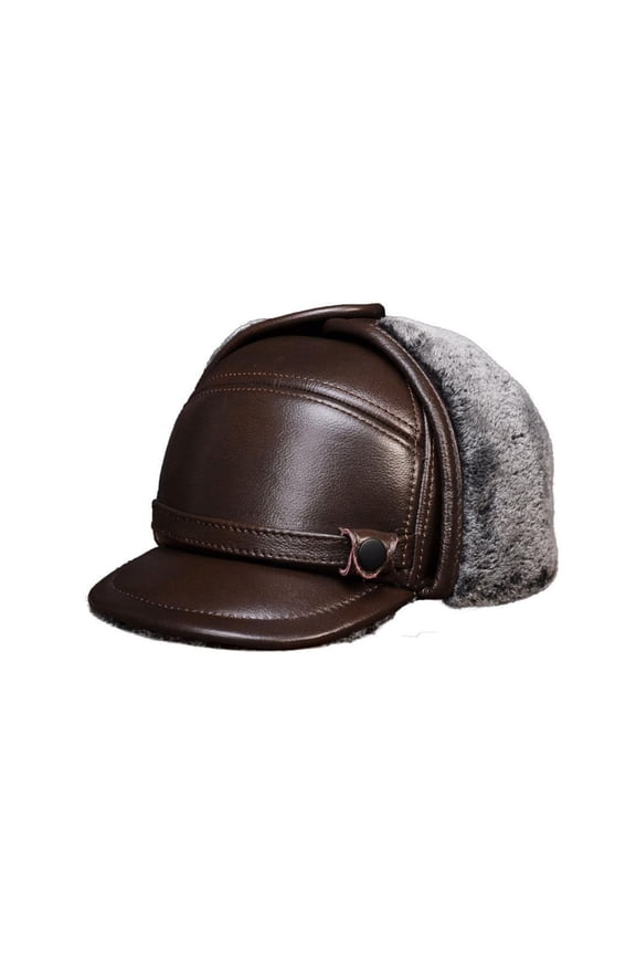 Men's Real Cow Skin Leather Baseball Cap With Faux Fu-r Inside Brand New Style Winter Warm Russian Caps Hats ,Classic Design