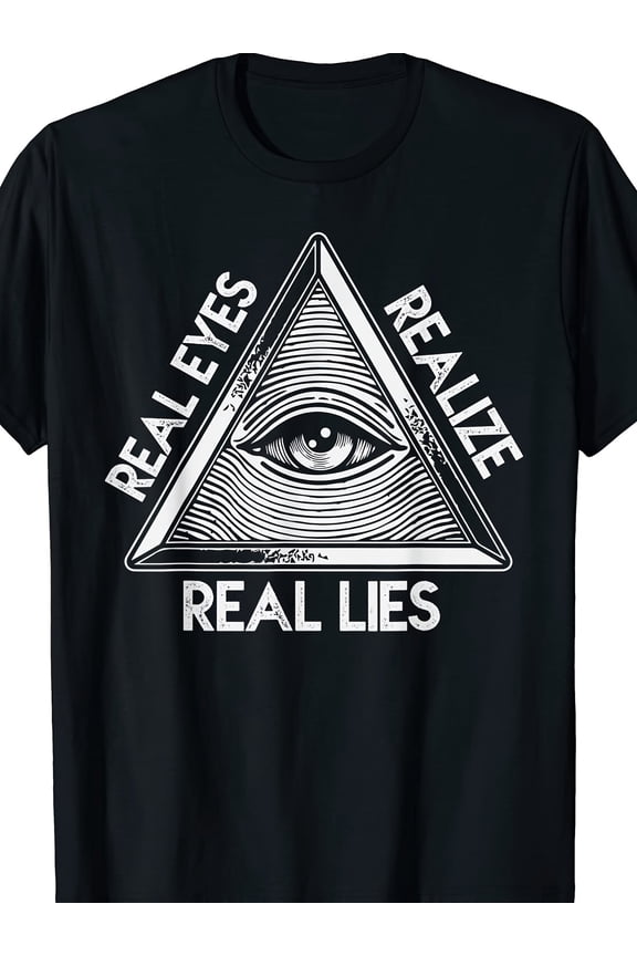 Men's "Real Eyes Realize Real Lies" Graphic Cotton T-Shirt - Black Casual Crew Neck Short Sleeve Tee with Eye Design, Summer Essential for Casual Attire, Weekend Attire | Breathable Fabric