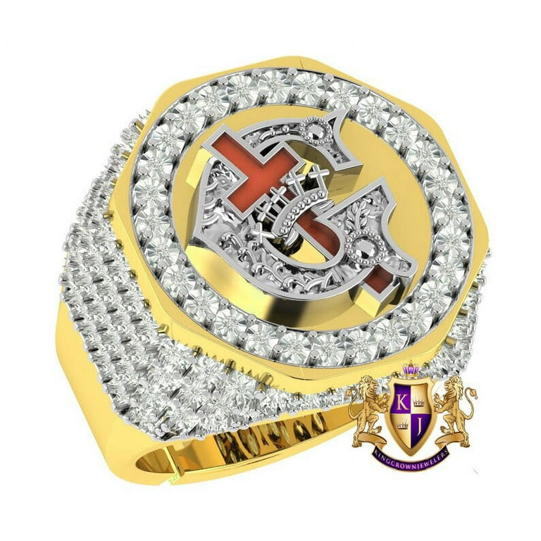 Men's Real Genuine Diamond 10K Gold Over Knights Templar Masonic