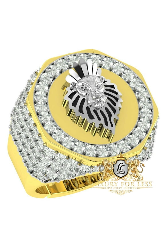 Men's Real Genuine Natural Diamond 10K Gold Over Lion King Head Ring Custom Band