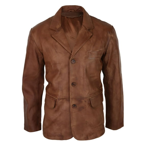 Men's Real Leather Smart Casual Black Tan Blazer | Infinity