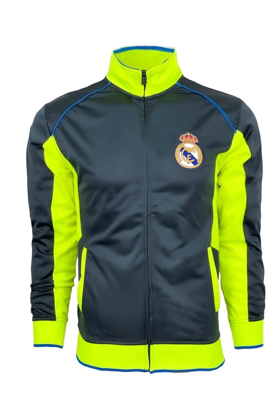 Men's Real Madrid Athletic Jacket, Gray/Neon (L)