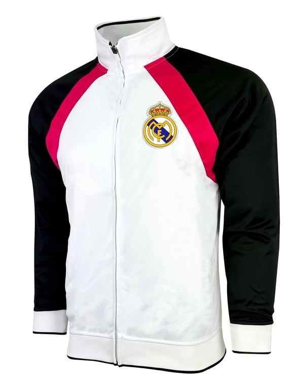 Men's Real Madrid Jacket, Licensed Real Madrid Full Zip Track Jacket Adult Sizes (S)