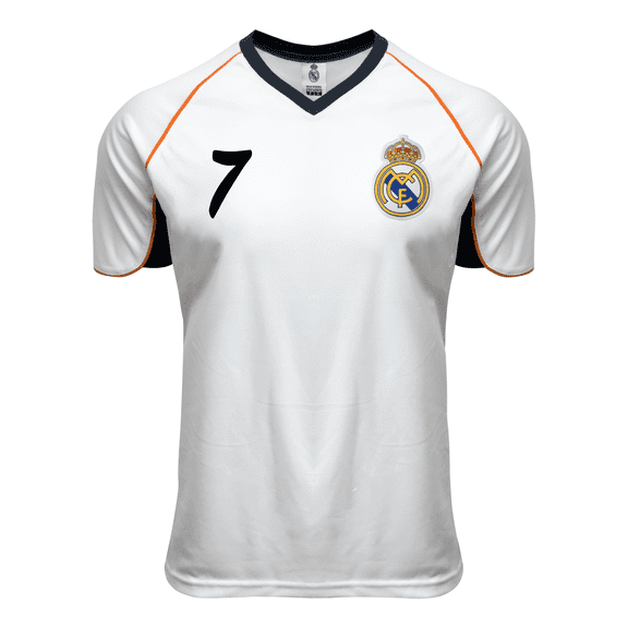 Men's Real Madrid Number 7 Performance Jersey, Licensed R. Madrid Shirt (White AL)