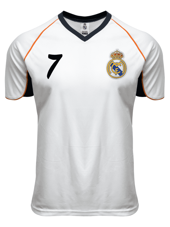 Men's Real Madrid Number 7 Performance Jersey, Licensed R. Madrid Shirt (White AL)
