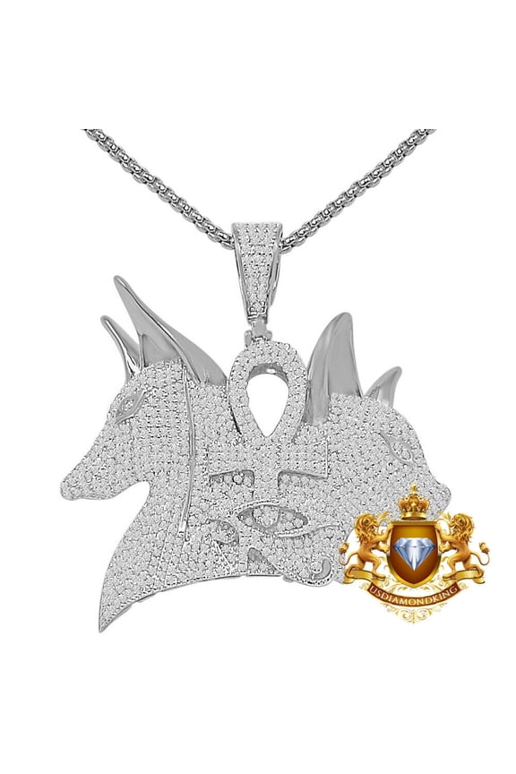 Men's Real Silver Egyptian God Anubis Pharaoh Ankh Cross Eye Of RA Over 10K White Gold Pendent Charm