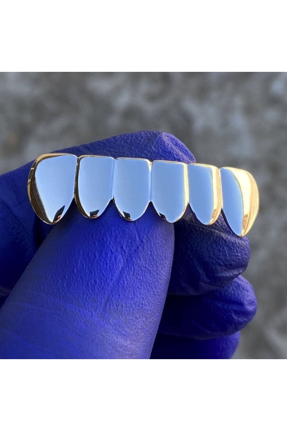 Men's Real Solid 925 Sterling Silver Grillz Bottom Six Teeth Row Pre-Made Plain Hip Hop Grills