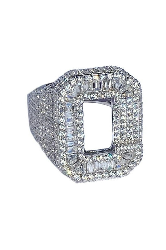 Men's Real Solid 925 Sterling Silver Initial Letter C Iced Baguette Flooded Out Big Hip Hop Ring Size 9