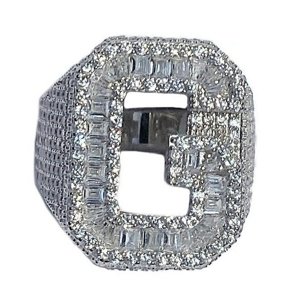 Men's Real Solid 925 Sterling Silver Initial Letter G Iced Baguette Flooded Out Big Hip Hop Ring Size 12