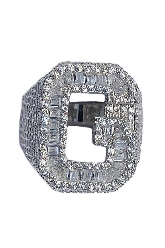 Men's Real Solid 925 Sterling Silver Initial Letter G Iced Baguette Flooded Out Big Hip Hop Ring Size 12