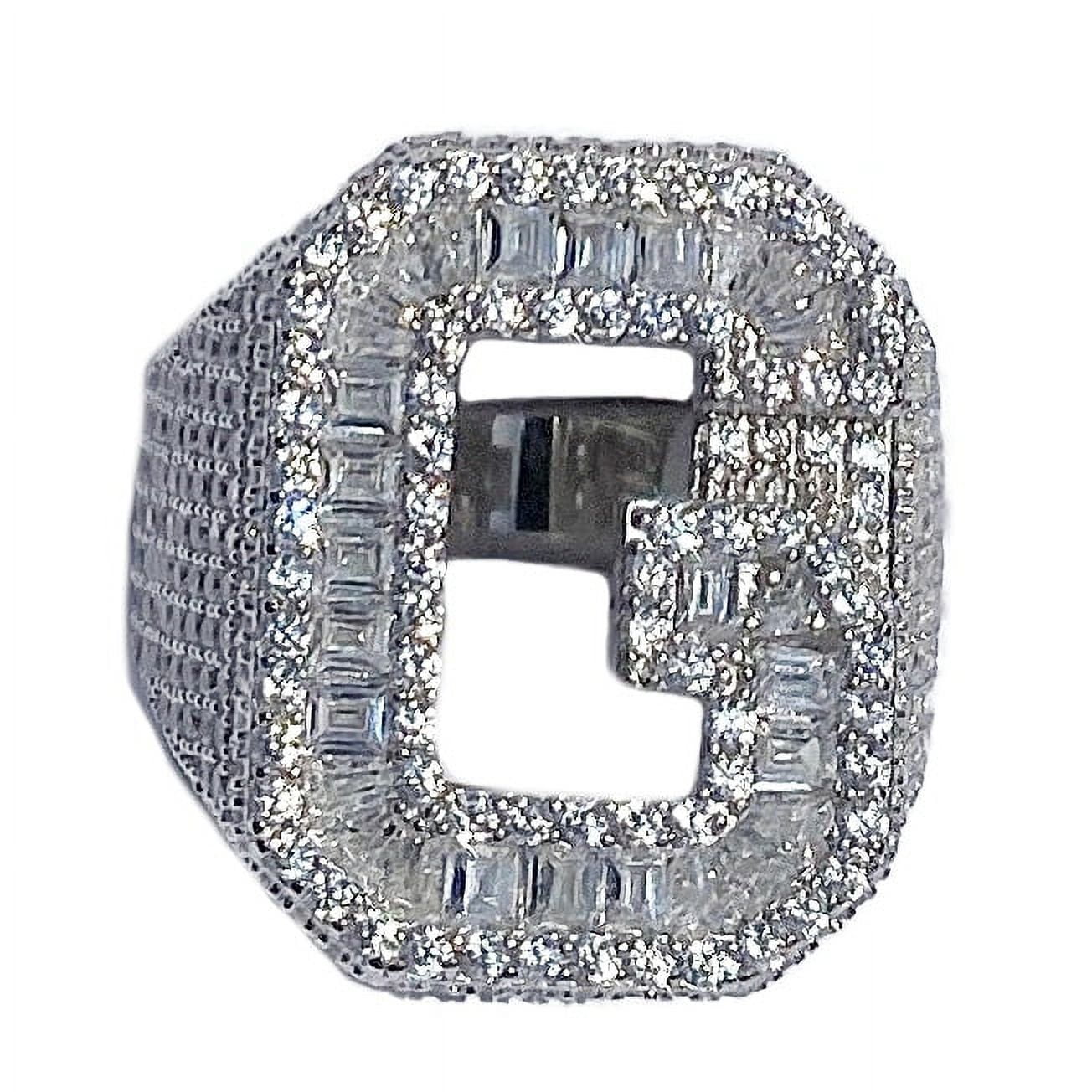 Men's Real Solid 925 Sterling Silver Initial Letter G Iced Baguette ...