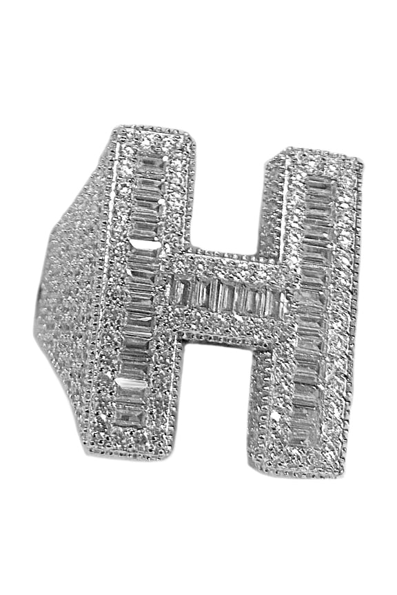 Men's Real Solid 925 Sterling Silver Initial Letter H Iced Baguette Flooded Out Big Hip Hop Ring Size 12