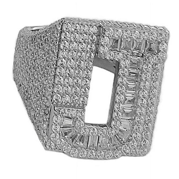 Men's Real Solid 925 Sterling Silver Initial Letter J Iced Baguette Flooded Out Big Hip Hop Ring Size 8