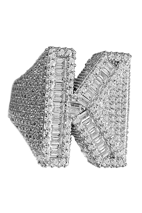 Men's Real Solid 925 Sterling Silver Initial Letter K Iced Baguette Flooded Out Big Hip Hop Ring Size 11