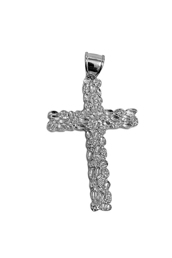 Men's Real Solid 925 Sterling Silver Large Nugget Cross Hip Hop Jewelry Charm Pendant