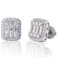 thumbnail image 1 of Men’s Real Solid Sterling Silver Baguette Diamond Hip Hop Earrings Studs, 1 of 2