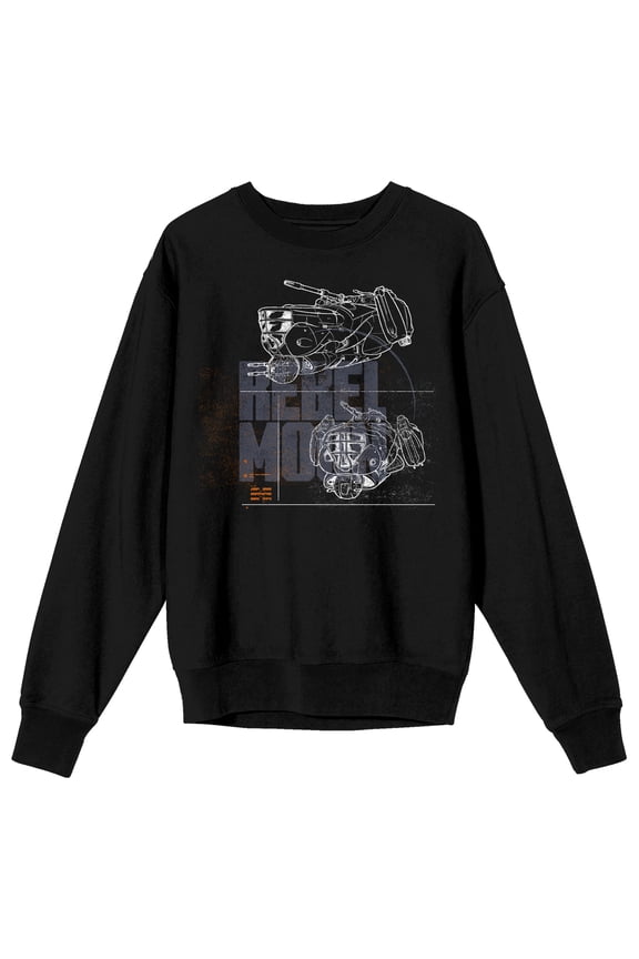 Rebel Moon Imperium dropship outlines Rebel Moon text on Black Long Sleeve Adult Crew neck-Medium
