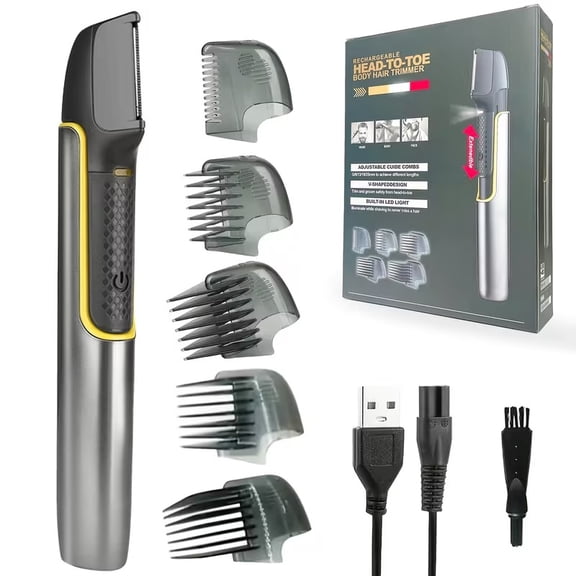 Men's Rechargeable Body Hair Trimmer - Ergonomic Grooming Clipper for Pubic Area, Back, Face, Legs & Beard - Waterproof & Cordless Design