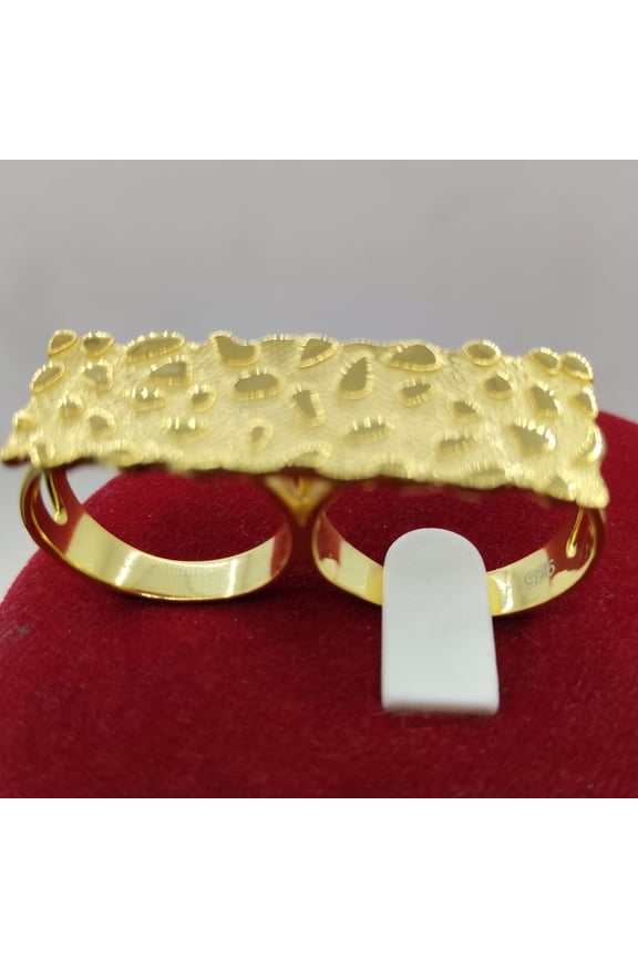 Mens Rectangular Nugget Ring Diamond Cut 14K Yellow Gold Plated 925 Sterling Silver Statement Ring